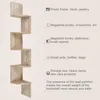 A corner shelf unit with text describing its uses and features. Produktbild-Vorschau