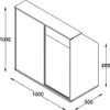 A technical drawing of a white wardrobe with sliding doors, showing its dimensions. Produktbild-Vorschau