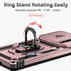 A close-up marketing image of a rose gold phone case with a rotating ring stand and camera cover. Produktbild-Vorschau