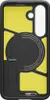 The back of a black phone case with yellow interior padding and a kickstand. Podgląd zdjęcia produktu