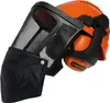 A professional shot of a chainsaw safety helmet with ear protection and a face shield. Produktbild-Vorschau