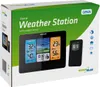The image shows the packaging of a home weather station with an outdoor sensor. The packaging displays a picture of the weather station itself, highlighting its features and readings. Anteprima dell’immagine prodotto