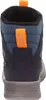 The back view of a blue and black winter boot with an orange pull tab. Produktbild-Vorschau