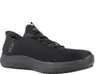 A black Skechers shoe is shown against a white background. Voir les images du produit