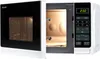 A white Sharp microwave with the door open, showing the interior and the control panel. Produktbild-Vorschau