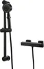A black shower set with a hand shower and a thermostatic mixer is displayed against a white background. Náhled obrázku produktu