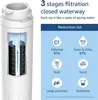 A cutaway view of a water filter cartridge next to a list of its filtration capabilities. Produktbild-Vorschau