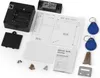 Various components of an electronic RFID sensor cabinet lock are laid out on a white and light gray background, including the lock body, strike plate, screws, RFID key fobs, cards, and an instruction manual with diagrams. Náhled obrázku produktu