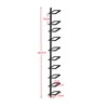 A black metal wine rack with multiple shelves, shown vertically against a white background with measurement annotations. Produktbild-Vorschau