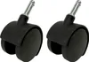 Two black casters with silver stems are shown against a white background. Voir les images du produit