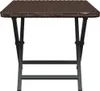 A brown rattan folding table with black metal legs against a white background. Náhľad obrázku produktu