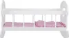 A white wooden doll's cradle with pink bedding, shown from the side against a white background. Produktbild-Vorschau