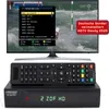 A television displaying a channel list, with a satellite receiver and remote control in front. Produktbild-Vorschau