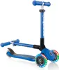 A blue three-wheeled scooter with LED lights on the wheels, shown against a white background. Anteprima dell’immagine prodotto