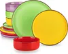 A colorful set of ceramic dishes including plates and bowls, arranged in a visually appealing manner. Náhled obrázku produktu
