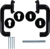 A set of black door handles with keyhole escutcheons, screws, and a spindle. Produktbild-Vorschau