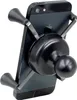 A black smartphone is held in a black universal phone mount. Náhled obrázku produktu