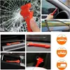 A collage of images showing a car emergency tool (hammer and seatbelt cutter) in various scenarios and contexts. Voir les images du produit