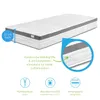 A mattress is shown with various features highlighted by text and icons. Produktbild-Vorschau