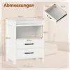 A white nightstand with dimensions indicated by measurement lines and text. Produktbild-Vorschau