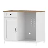 A white kitchen buffet cabinet with a brown countertop, shown against a white background. Produktbild-Vorschau