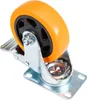 A single caster wheel with an orange polyurethane tire and a metal bracket with a brake. Anteprima dell’immagine prodotto