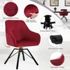 A red swivel chair with black legs is shown from multiple angles, highlighting its features. Produktbild-Vorschau