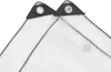 Close-up view of two corners of a clear tarp with reinforced grommets. Podgląd zdjęcia produktu