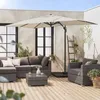 An outdoor patio set with a sectional sofa, armchair, coffee table, and a large cantilever umbrella. Anteprima dell’immagine prodotto
