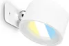 A modern white wall-mounted lamp with a silver joint, emitting yellow and blue light. Náhled obrázku produktu