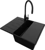 A black kitchen sink with a black faucet against a white background. Produktbild-Vorschau