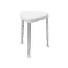 A white triangular shower stool with adjustable gray legs, shown against a white background. Produktbild-Vorschau