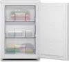 An open white freezer with transparent drawers containing food items. Produktbild-Vorschau