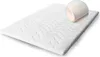 A white mattress topper is shown on a white background. A close-up inset shows the textured surface of the topper. Produktbild-Vorschau
