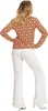 A woman is shown from the back wearing a patterned blouse and white flared pants. Produktbild-Vorschau