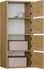 An open wooden cabinet with shelves, showing storage baskets and a cap. Anteprima dell’immagine prodotto