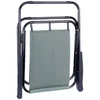 A folded camping chair with a gray fabric seat and black metal frame, isolated on a white background. Produktbild-Vorschau