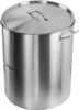 A stainless steel pot with a lid, shown from a slightly elevated side angle. Produktbild-Vorschau