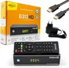 A product shot of a DigiQuest 8312 HD FTA Digital Satellitenreceiver, its packaging, and accessories. Produktbild-Vorschau