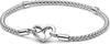 A silver Pandora bracelet with a heart-shaped clasp is displayed against a white background. Náhled obrázku produktu