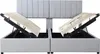 A bed frame with its storage compartments open, revealing the slatted base and hydraulic lift mechanism. Produktbild-Vorschau