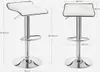 Two views of a white bar stool with dimensions indicated by measurement lines and text. Produktbild-Vorschau