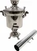 A stainless steel samovar with a separate metal tube, presented against a white background. Produktbild-Vorschau