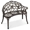 A studio shot of a vintage-style metal garden bench with a rose pattern. Podgląd zdjęcia produktu