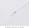 A close-up of a white zipper on a white fabric, with German text at the bottom. Produktbild-Vorschau
