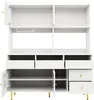 A white buffet cabinet with multiple shelves and drawers, shown from the front with some doors and drawers open. Produktbild-Vorschau