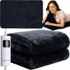 A collage showing a woman enjoying a heated blanket, a close-up of the blanket, and a folded blanket with its controller. Náhľad obrázku produktu