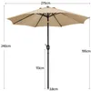 A beige patio umbrella with a black pole, shown open against a white background with dimensions indicated by measurement lines and text. Produktbild-Vorschau