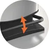 A close-up view of the bottom part of a trash can, showing its base and a handle, with an orange arrow indicating vertical movement. Voir les images du produit