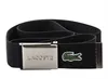 A black fabric belt with a silver buckle and a green Lacoste crocodile logo. Anteprima dell’immagine prodotto